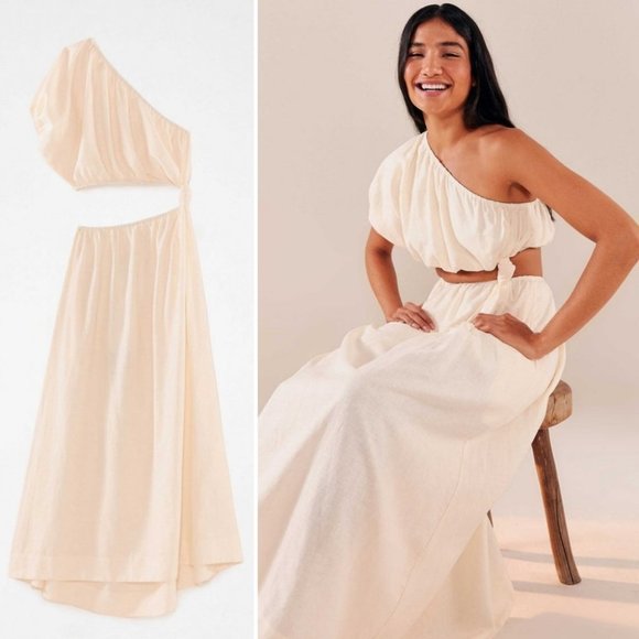 NWT! FARM Rio Off-White One Shoulder bridal resort Dress Size Medium - Picture 11 of 13